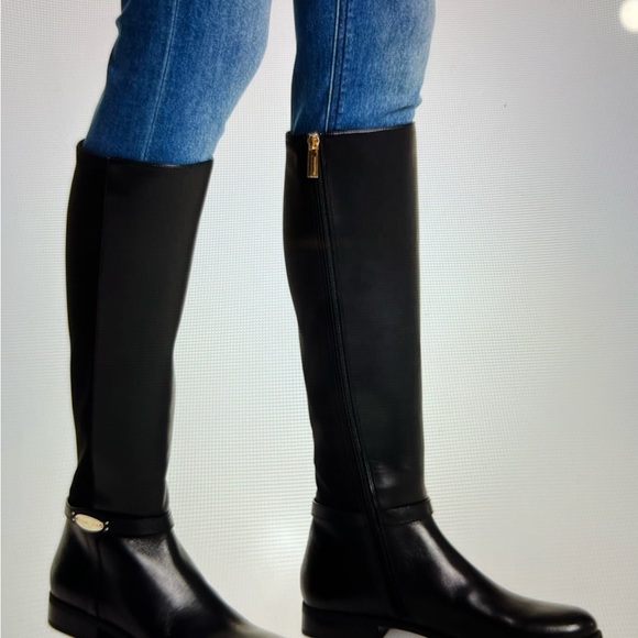 Michael Kors Leather Women’s Finley Tall Riding Boots-Black/Brown. NEW - Picture 2 of 10